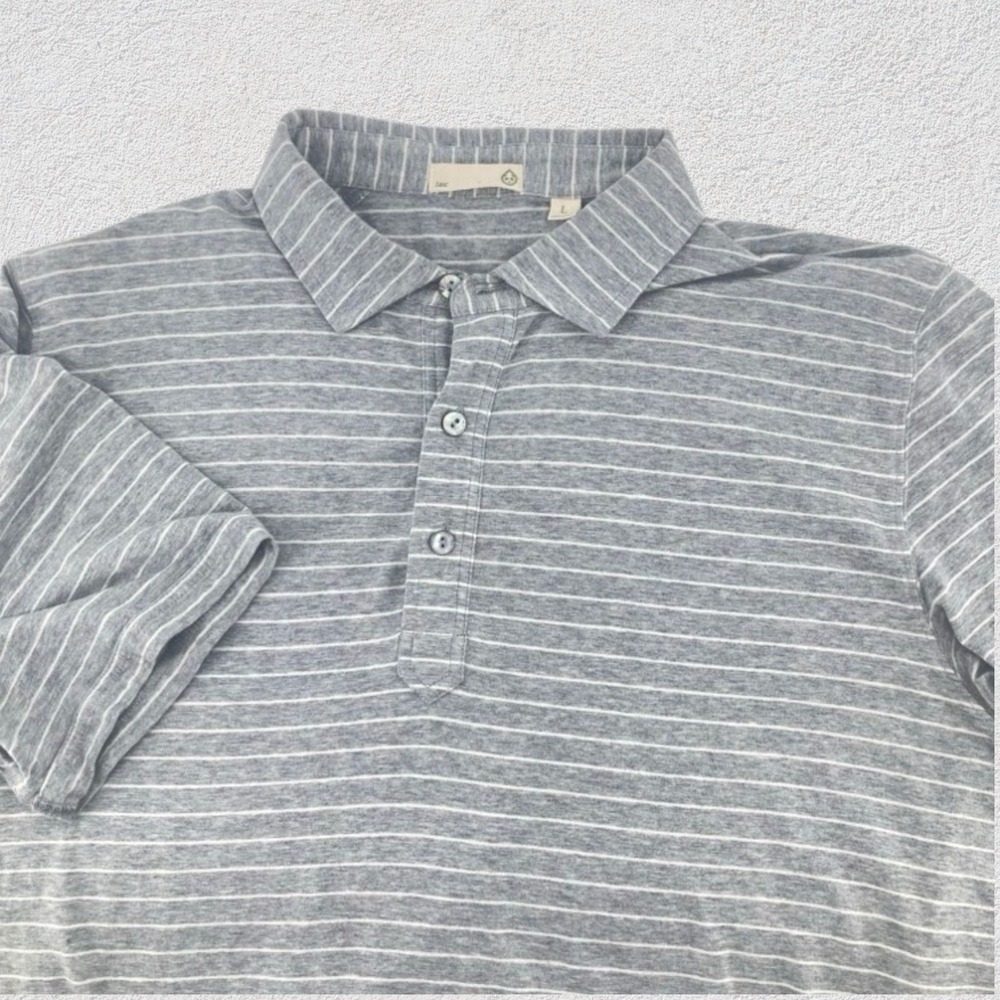 Tasc Organic Cotton Men L Grey Stripe Polo Shirt Performance Bamboo Stretch Golf